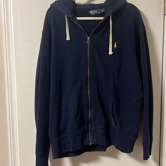 Ralph Lauren Polo XXL Mens Navy full zip fleece jacket with pockets and hood GUC - Picture 5 of 8